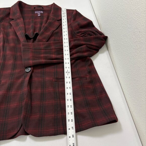 Long Tall Sally Blazer Womens 16 Red Black Plaid One Button Pockets Jacket - Picture 10 of 12